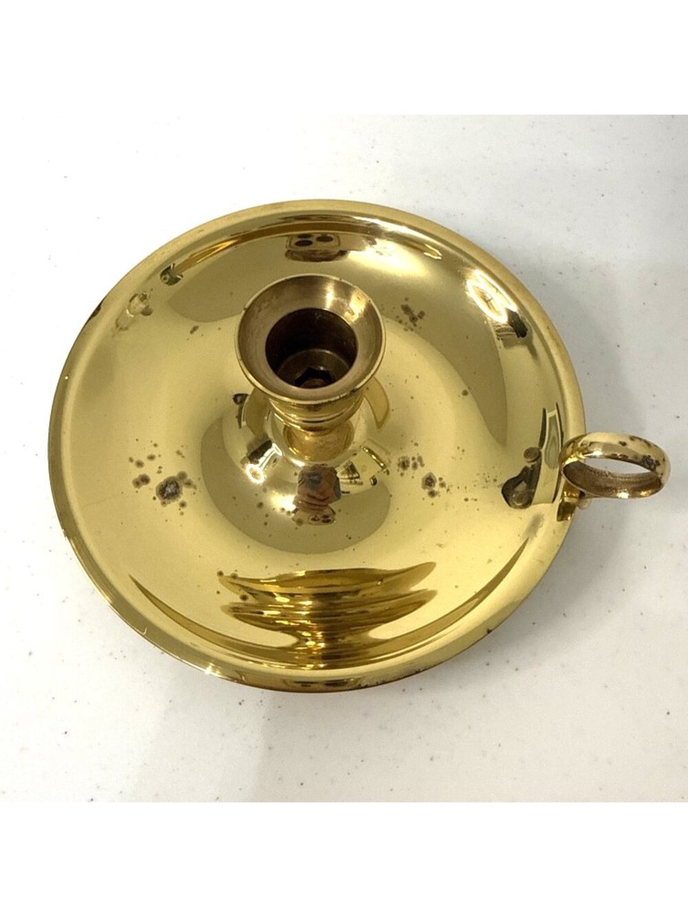 Baldwin Vintage Solid Brass Chamberstick Candle Holder with Finger Loop Handle